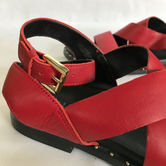 TOPSHOP Hampton red leather studded sandals - Picture 5 of 6